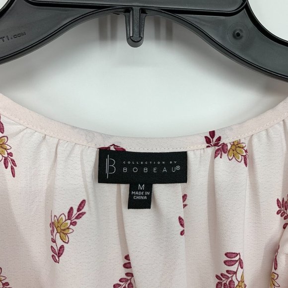 Bobeau Top Floral Print Peasant Pink Tie V Neck Long Sleeve Boho - Picture 5 of 12